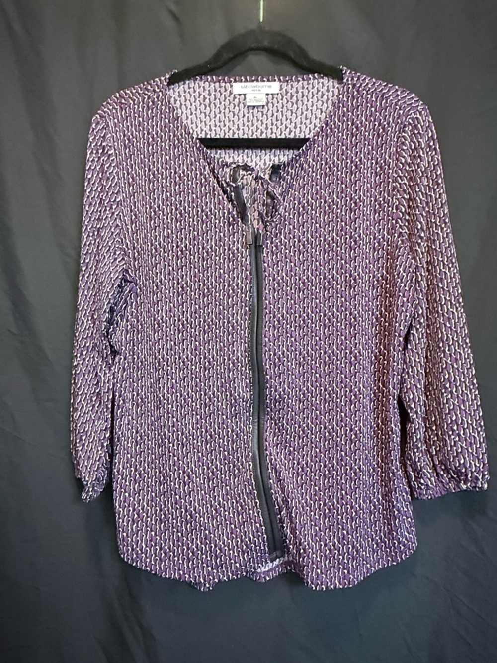 Liz Claiborne Purple Patterned Zip-Front Tunic